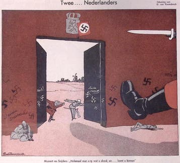 Twee Nederlanders laten de Duitsers binnen op spotprent, Verzenden
