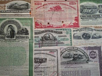 Document - 25 Historic American Railroad shares and bonds -