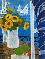 Yves Ganne (1931-2019) - Bouquet de fleurs au bord de mer -, Antiek en Kunst