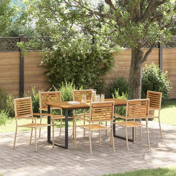 vidaXL Tuin eettafelset 7 st Beige Massief Acaciahout, Verzenden, Nieuw, 7 zitplaatsen