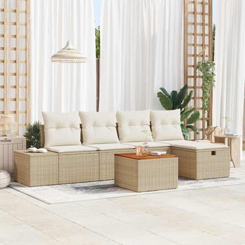 vidaXL Tuinbankenset 6 st Beige poly rattan, Verzenden, Nieuw, 6 zitplaatsen