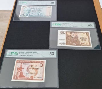 IJsland. - 3 Slabbed Banknotes - 1957/1961 (Zonder