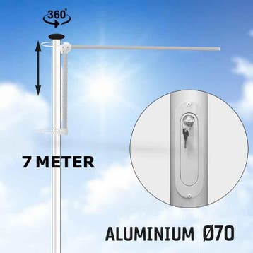 BUDGET HIJSBARE aluminium baniermast 7 meter Ø70mm (zwart,, Nieuw