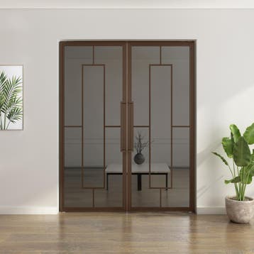 Dubbele stalen taatsdeur - Brons - 5 Vlaks - Rook glas, Nieuw, Metaal, Overige typen, 200 tot 215 cm