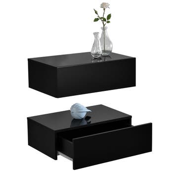 Wandplank met lade set van 2 zwevend 46x30x15 cm zwart glanz, Verzenden, Nieuw