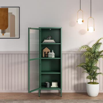 Vitrinekast Säkylä 150x50x35 cm dennengroen [en.casa], Verzenden, Nieuw
