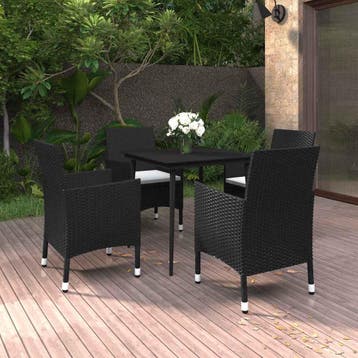 vidaXL 5-delige Tuinset met kussens poly rattan en glas, Verzenden, Nieuw, 4 zitplaatsen, Tuinset