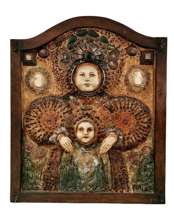 Icoon - Moeder Gods, Lya Luise Wolkowiski - Aardewerk, Hout,