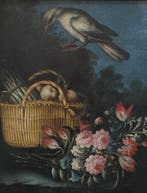 Italiaanse school (XVIII) - Bodegon de flores , verduras y, Antiek en Kunst