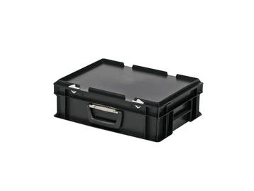 Koffer - 400 x 300 x H 133 mm - zwart - stapelbak met deksel, Ophalen of Verzenden, Nieuw