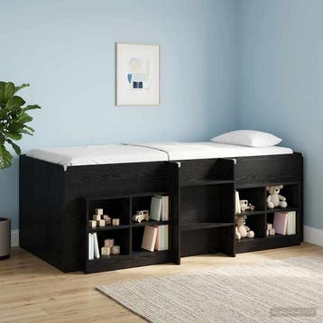 vidaXL Kinder Hoogslaper Zwart eiken 90 x 190 cm Bewerkt, Verzenden, Nieuw, Zwart, Hout