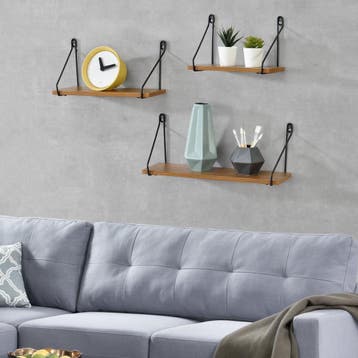 Wandrek Randers set van 3 zwart en houtkleurig, Huis en Inrichting, Woonaccessoires | Wandplanken en Boekenplanken, Verzenden