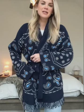 Gebreide Dames Cardigan met Patchwork Print, V-hals en Franj, Verzenden, Nieuw
