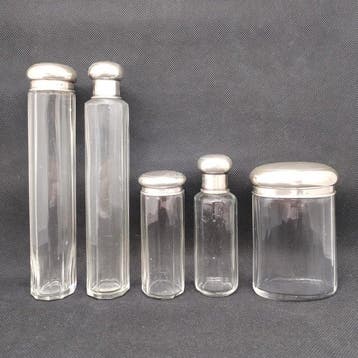 Cosmetische flacon (5) - .900 zilver, .800 zilver, Antiek en Kunst