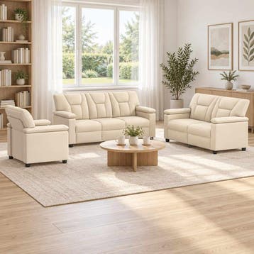 vidaXL Bankstel 3 pcs Crèmekleurig Kunstleer, Verzenden, Nieuw, Leer, 150 tot 200 cm