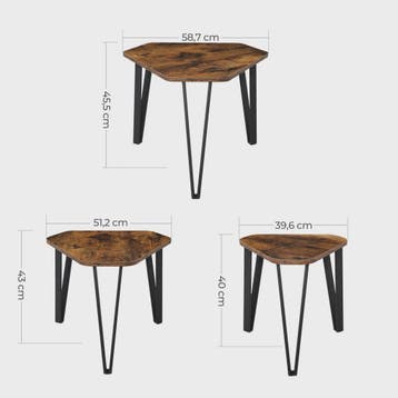 Set van 3 bijzettafels met metalen poten, rustiek design, Huis en Inrichting, Verzenden, Nieuw