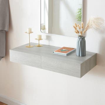 [en.casa] Wandplank Karstula met 2 lades 80x35x12 cm betonkl, Huis en Inrichting, Verzenden, Nieuw