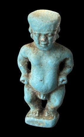 Oud-Egyptisch Faience Mooi en groot Amulet Blue of Ptah, Verzamelen, Mineralen en Fossielen