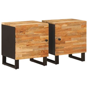 vidaXL Nachtkastje 2 st Bruin 40 x 33 x 46 cm Massief Mango, Minder dan 45 cm, Verzenden, Nieuw, Minder dan 55 cm