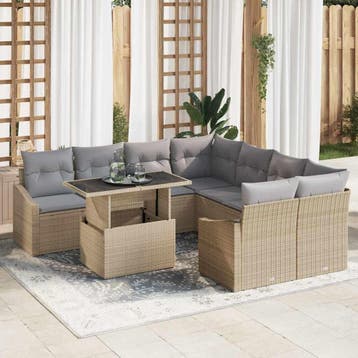 vidaXL Tuin Sofa Set 9 st Beige poly rattan, Verzenden, Nieuw, Rotan, Meer dan 8 zitplaatsen