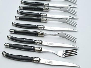 Laguiole - 6x Forks & 6x knives - Black - style de -
