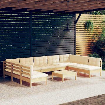 vidaXL 10-delige Loungeset met crèmekleurige kussens, Tuin en Terras, Verzenden, Nieuw, Loungeset