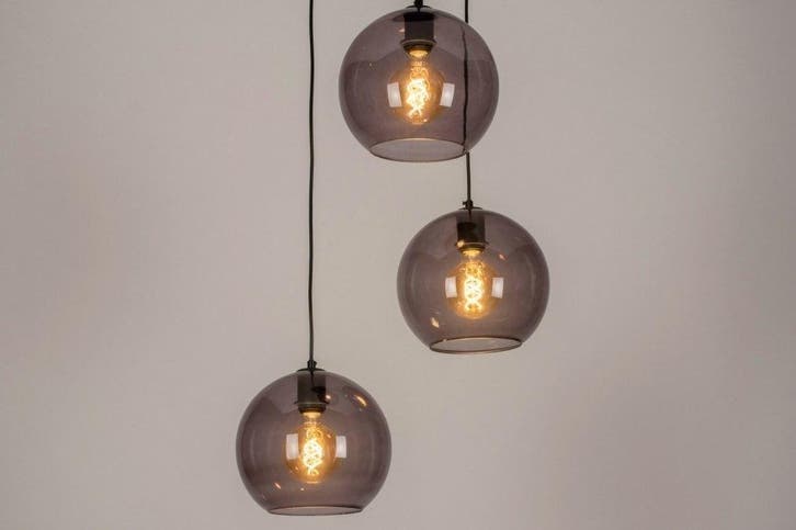 Rietveld Hanglampen - Zwart, Grijs - Glas, Metaal, Huis en Inrichting, Lampen | Hanglampen, Verzenden