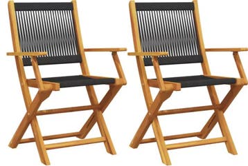 2 Opvouwbare Tuinstoelen van Zwart Acaciahout en Kunststof, Verzenden, Nieuw