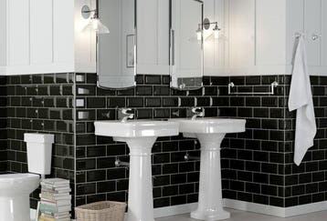 Wandtegel Kerabo Metro Zwart Black Glossy Glans 10x20, Doe-het-zelf en Verbouw, Tegels, Nieuw, 20 tot 40 cm, 10 m² of meer, Wandtegels