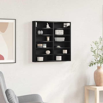 vidaXL Vitrinekast Muurmontage Zwart Eiken 60 x 8,5 x 58 cm, Verzenden, Nieuw