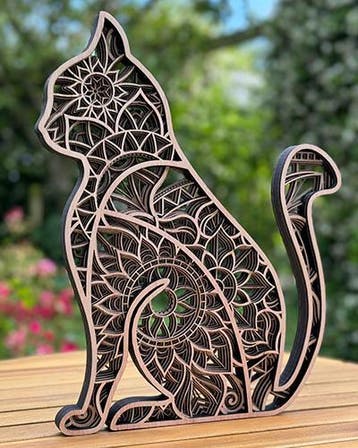 Houten kat mandala decoratie – 5-laags, Ophalen of Verzenden, Nieuw, Hout