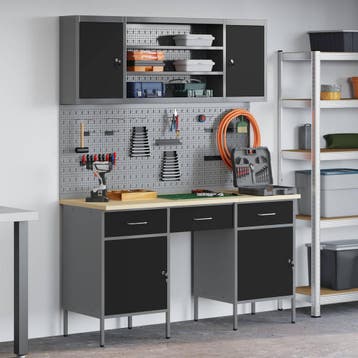 vidaXL Werk kast met lade 7 st Zwart Engineered hout en, Verzenden, Nieuw