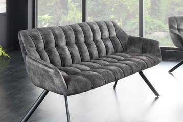 Eetkamerbank PAPILLON 165cm grijs fluweel met rugleuning, Ophalen of Verzenden, Nieuw