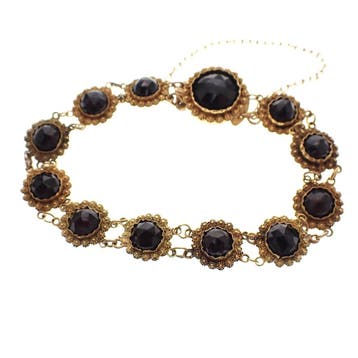 Antiek gouden bootjes armband met granaat (Schakelarmband), Gebruikt, Ophalen of Verzenden, Met edelsteen, Goud