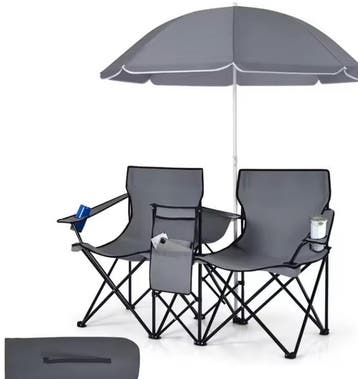 2-Zits Campingstoel met Parasol, Koeltas en Draagtas, Tuin en Terras, Tuinstoelen, Verzenden, Nieuw