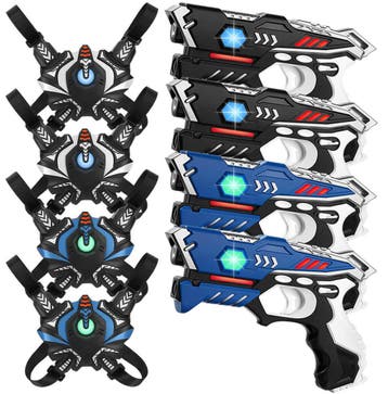 KidsTag Lasergame Set - 4 Laserguns + 4 Vesten - Blauw/Zwart, Ophalen of Verzenden, Nieuw