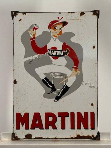 Martini - Emaille bord - 62×42×2 cm - Gemaakt van dikke, Antiek en Kunst