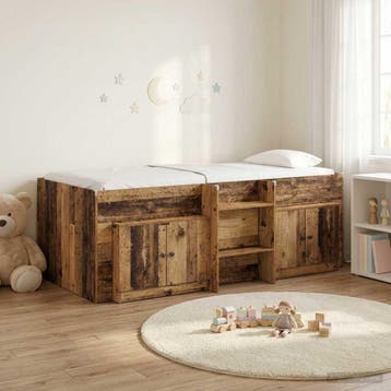 vidaXL Loft Bed Frame met Kast met opslag 3 st Oud hout, Verzenden, Nieuw, Bruin, Hout
