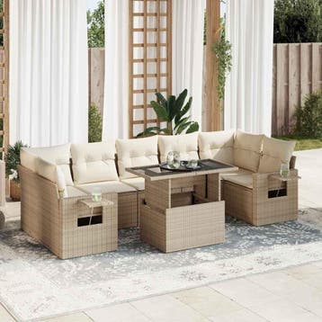 vidaXL 8-delige Loungeset met kussens poly rattan beige, Tuin en Terras, Verzenden, Nieuw, Loungeset