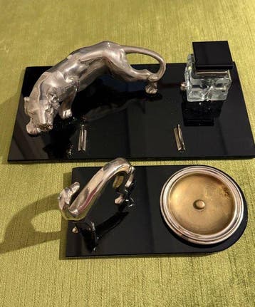 Bureauset (2) - Verzilverd, Messing, Glas, zwart gelakt, Nieuw
