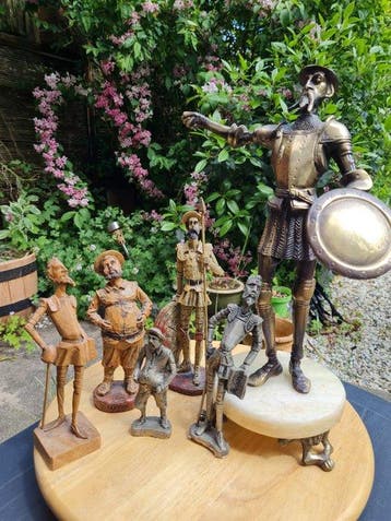 Beeldje - Don Quichot & Sancho Panza (6) - Marmer, Brons,