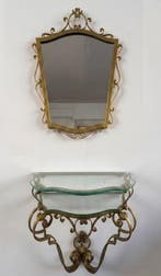Wandtafel - Smeedijzer, Glas - Een vintage console-tafel met