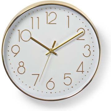 Nedis Wandklok - Diameter 30 cm - Goud / Wit, Verzenden, Zo goed als nieuw