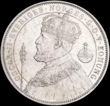 Zweden. Oscar II. 2 Kronor 1897 Stockholm / Silver Jubilee -, Gestempeld