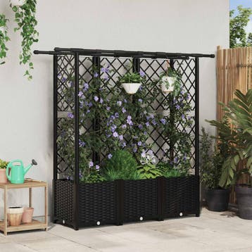 vidaXL Verhoogd Bed met Trellis en Dak Zwart 163,5 x 40 x, Verzenden, Nieuw, Minder dan 60 cm, 60 cm of meer