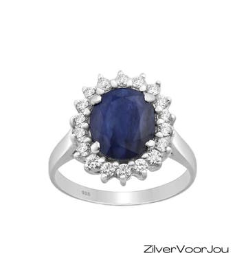 925 Zilveren Kate & Diana ring met natuurlijke blauwe saffie, Verzenden, Nieuw, Zilver