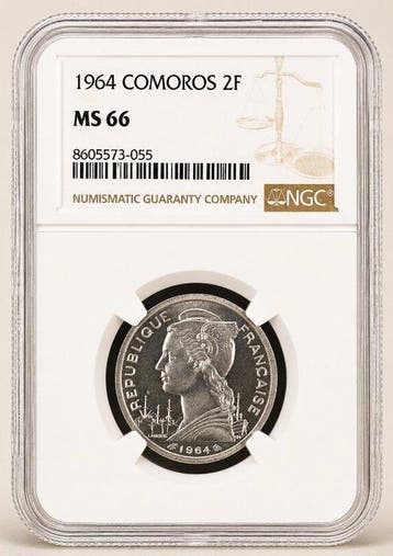 De Comoren. 2 Francs 1964 - NGC MS66 (Zonder minimumprijs)