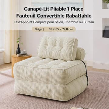 2-in-1 Beige Ribstof Fauteuil en Slaapbank - Multifunctionee, Huis en Inrichting, Verzenden, Nieuw