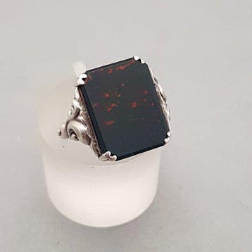 Zilver, Art Deco, Heliotroop(Bloodstone) - Ring