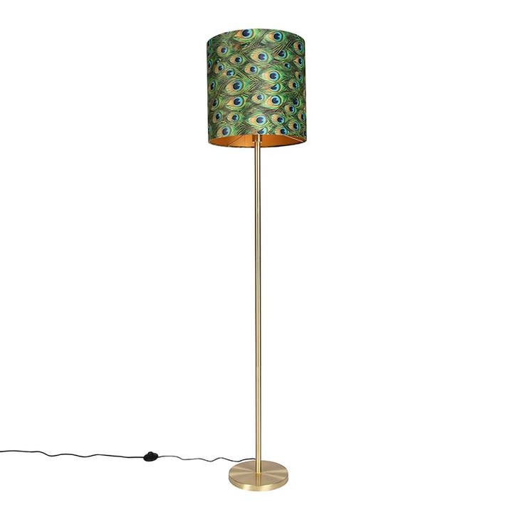 Vloerlamp messing met pauw kap 40 cm - Simplo, Huis en Inrichting, Lampen | Vloerlampen, Nieuw, Verzenden